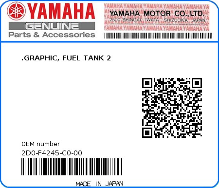 Product image: Yamaha - 2D0-F4245-C0-00 - .GRAPHIC, FUEL TANK 2 