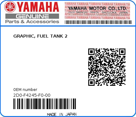 Product image: Yamaha - 2D0-F4245-F0-00 - GRAPHIC, FUEL TANK 2 