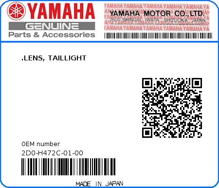 Product image: Yamaha - 2D0-H472C-01-00 - .LENS, TAILLIGHT 