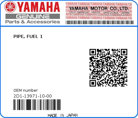 Product image: Yamaha - 2D1-13971-10-00 - PIPE, FUEL 1  0