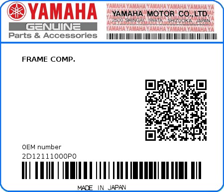 Product image: Yamaha - 2D12111000P0 - FRAME COMP. 