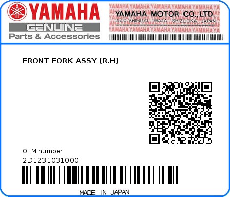 Product image: Yamaha - 2D1231031000 - FRONT FORK ASSY (R.H) 