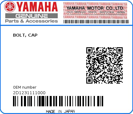 Product image: Yamaha - 2D1231111000 - BOLT, CAP  0