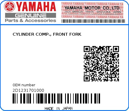 Product image: Yamaha - 2D1231701000 - CYLINDER COMP., FRONT FORK 