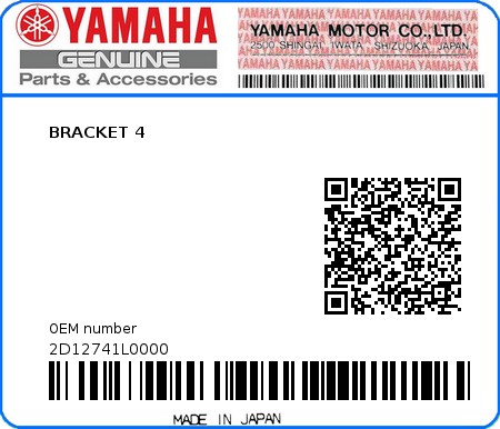 Product image: Yamaha - 2D12741L0000 - BRACKET 4  0