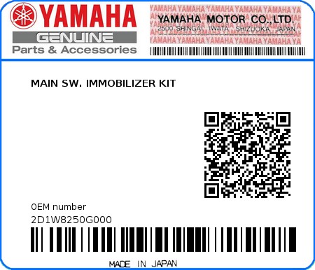 Product image: Yamaha - 2D1W8250G000 - MAIN SW. IMMOBILIZER KIT 