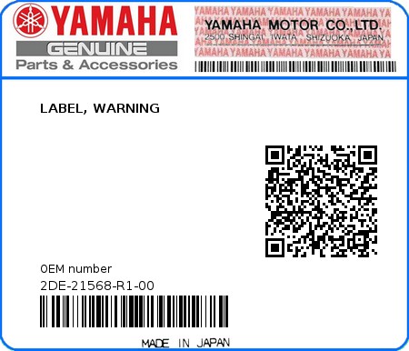 Product image: Yamaha - 2DE-21568-R1-00 - LABEL, WARNING 