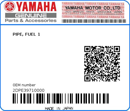 Product image: Yamaha - 2DPE39710000 - PIPE, FUEL 1 