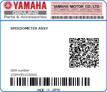 Product image: Yamaha - 2DPH35103000 - SPEEDOMETER ASSY 