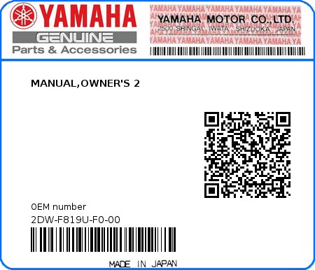 Product image: Yamaha - 2DW-F819U-F0-00 - MANUAL,OWNER'S 2 