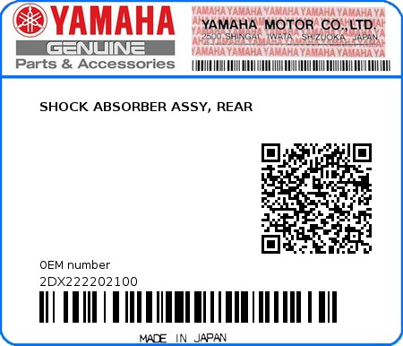 Product image: Yamaha - 2DX222202100 - SHOCK ABSORBER ASSY, REAR  0