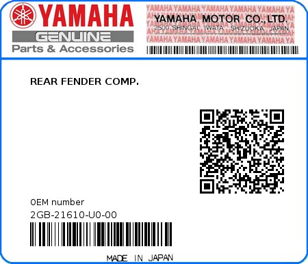 Product image: Yamaha - 2GB-21610-U0-00 - REAR FENDER COMP.  0