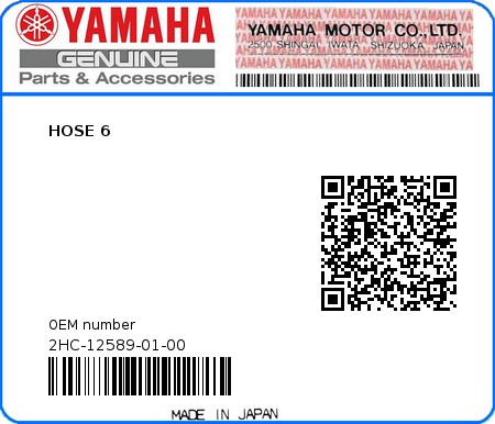 Product image: Yamaha - 2HC-12589-01-00 - HOSE 6 