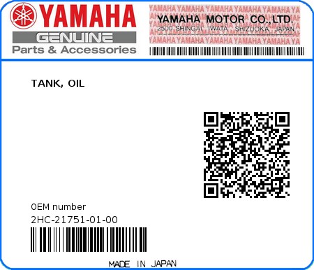 Product image: Yamaha - 2HC-21751-01-00 - TANK, OIL 