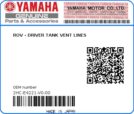 Product image: Yamaha - 2HC-E4221-V0-00 - ROV - DRIVER TANK VENT LINES  0