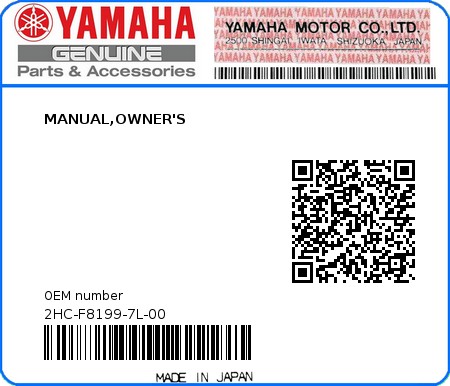 Product image: Yamaha - 2HC-F8199-7L-00 - MANUAL,OWNER'S 