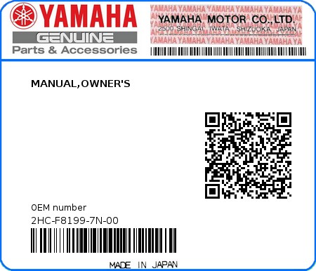 Product image: Yamaha - 2HC-F8199-7N-00 - MANUAL,OWNER'S  0