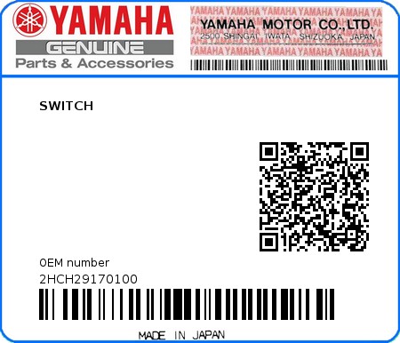 Product image: Yamaha - 2HCH29170100 - SWITCH 