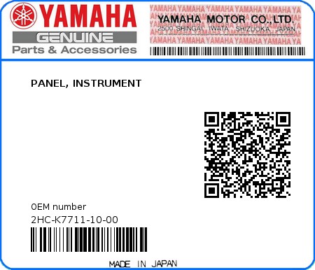 Product image: Yamaha - 2HC-K7711-10-00 - PANEL, INSTRUMENT 