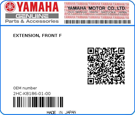 Product image: Yamaha - 2HC-K8186-01-00 - EXTENSION, FRONT F  0