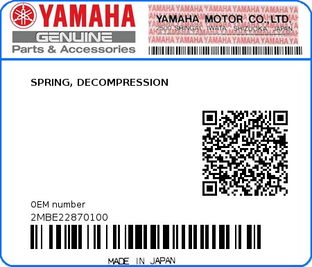 Product image: Yamaha - 2MBE22870100 - SPRING, DECOMPRESSION  0