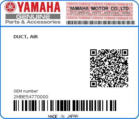 Product image: Yamaha - 2MBE54770000 - DUCT, AIR  0