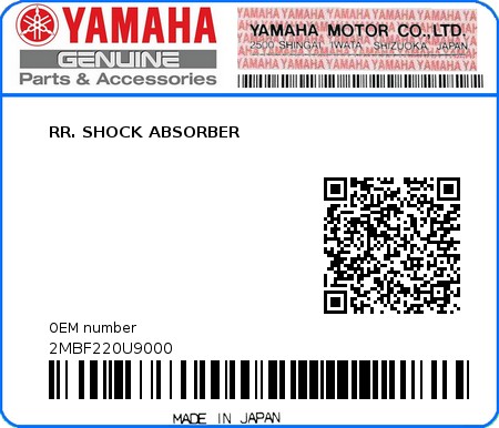 Product image: Yamaha - 2MBF220U9000 - RR. SHOCK ABSORBER 