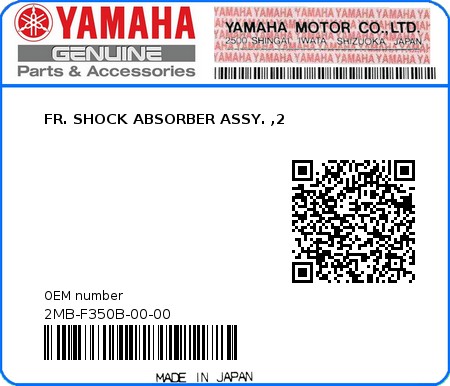 Product image: Yamaha - 2MB-F350B-00-00 - FR. SHOCK ABSORBER ASSY. ,2  0