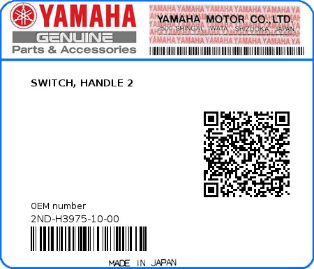 Product image: Yamaha - 2ND-H3975-10-00 - SWITCH, HANDLE 2 