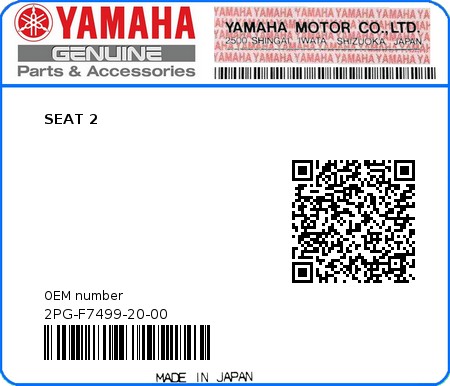 Product image: Yamaha - 2PG-F7499-20-00 - SEAT 2  0