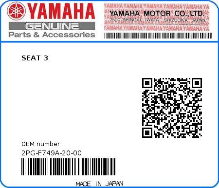 Product image: Yamaha - 2PG-F749A-20-00 - SEAT 3  0