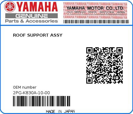 Product image: Yamaha - 2PG-K830A-10-00 - ROOF SUPPORT ASSY 