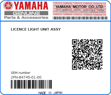 Product image: Yamaha - 2PN-84745-01-00 - LICENCE LIGHT UNIT ASSY 