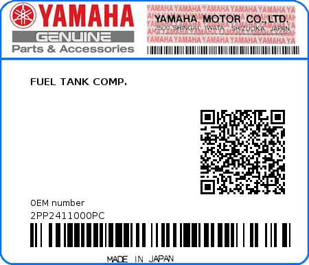 Product image: Yamaha - 2PP2411000PC - FUEL TANK COMP. 