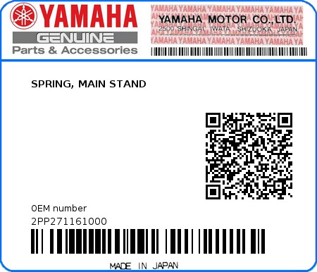 Product image: Yamaha - 2PP271161000 - SPRING, MAIN STAND  0
