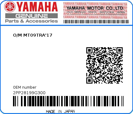 Product image: Yamaha - 2PP28199G300 - O/M MT09TRA'17 