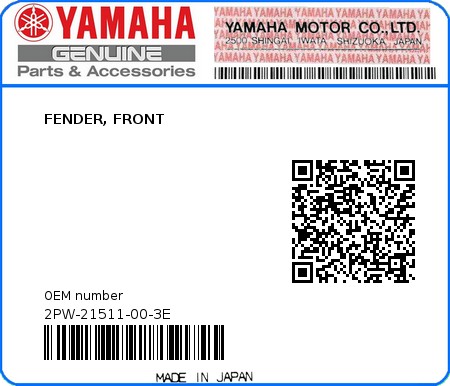 Product image: Yamaha - 2PW-21511-00-3E - FENDER, FRONT 