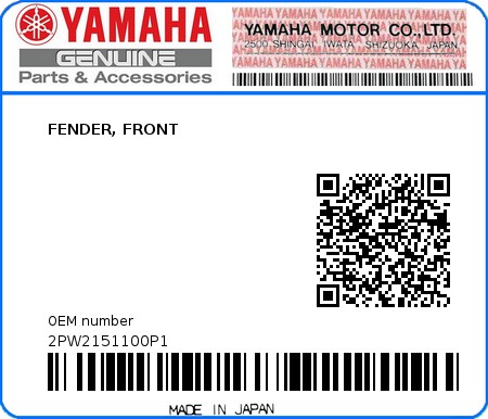 Product image: Yamaha - 2PW2151100P1 - FENDER, FRONT  0