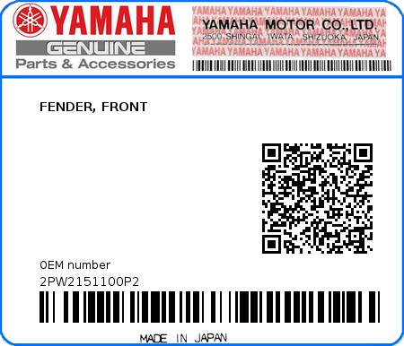 Product image: Yamaha - 2PW2151100P2 - FENDER, FRONT 