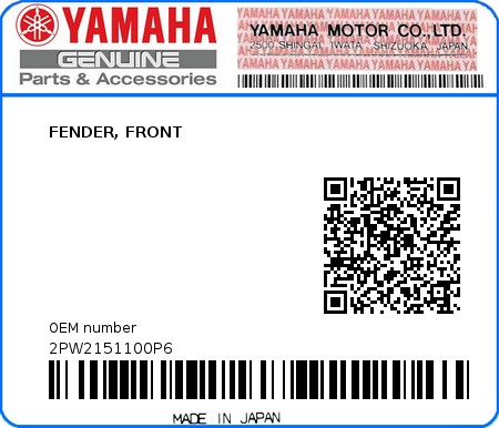 Product image: Yamaha - 2PW2151100P6 - FENDER, FRONT 