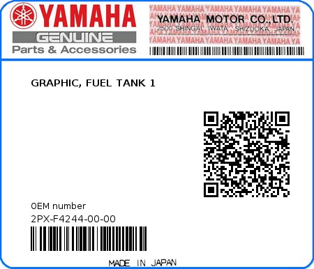 Product image: Yamaha - 2PX-F4244-00-00 - GRAPHIC, FUEL TANK 1 