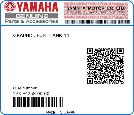 Product image: Yamaha - 2PX-F4258-00-00 - GRAPHIC, FUEL TANK 11 