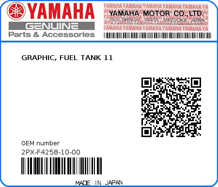 Product image: Yamaha - 2PX-F4258-10-00 - GRAPHIC, FUEL TANK 11 