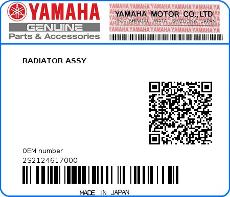 Product image: Yamaha - 2S2124617000 - RADIATOR ASSY 