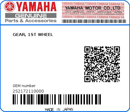 Product image: Yamaha - 2S2172110000 - GEAR, 1ST WHEEL  0