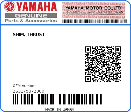 Product image: Yamaha - 2S3175372000 - SHIM, THRUST 