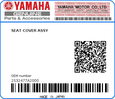 Product image: Yamaha - 2S32477A2000 - SEAT COVER ASSY 