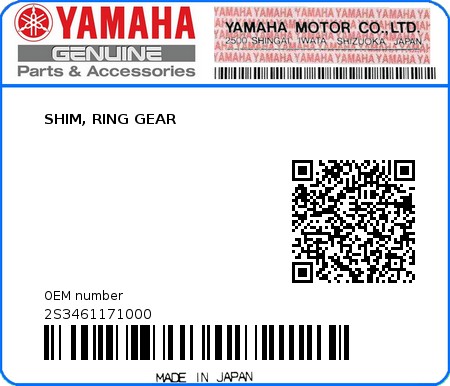 Product image: Yamaha - 2S3461171000 - SHIM, RING GEAR  0