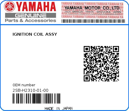 Product image: Yamaha - 2SB-H2310-01-00 - IGNITION COIL ASSY  0