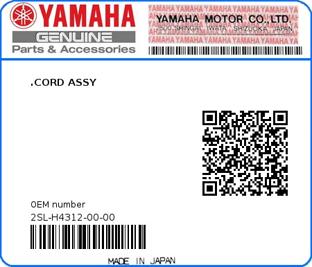 Product image: Yamaha - 2SL-H4312-00-00 - .CORD ASSY  0